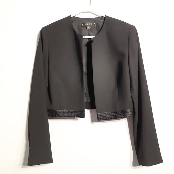 Selina classic blazer/jacket beads black size 6 - Picture 2 of 5
